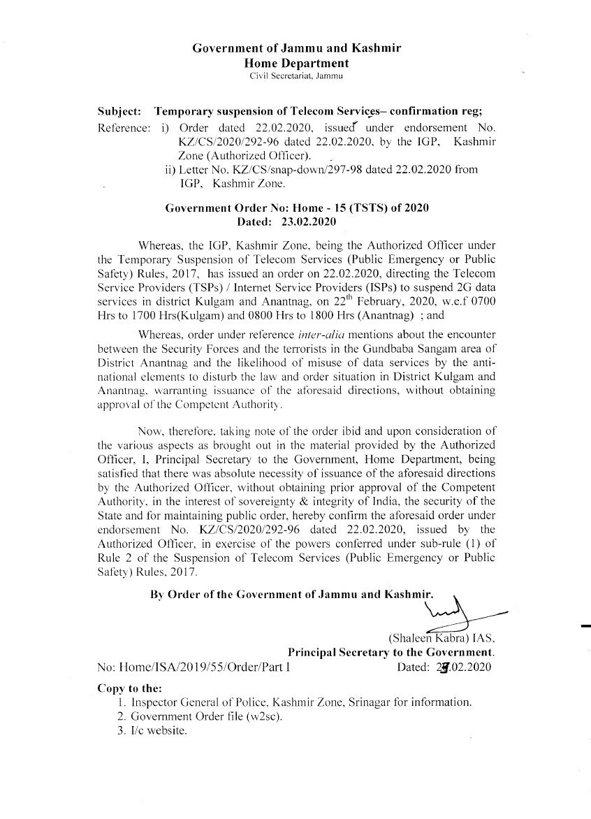 Government Order 15tsts2020