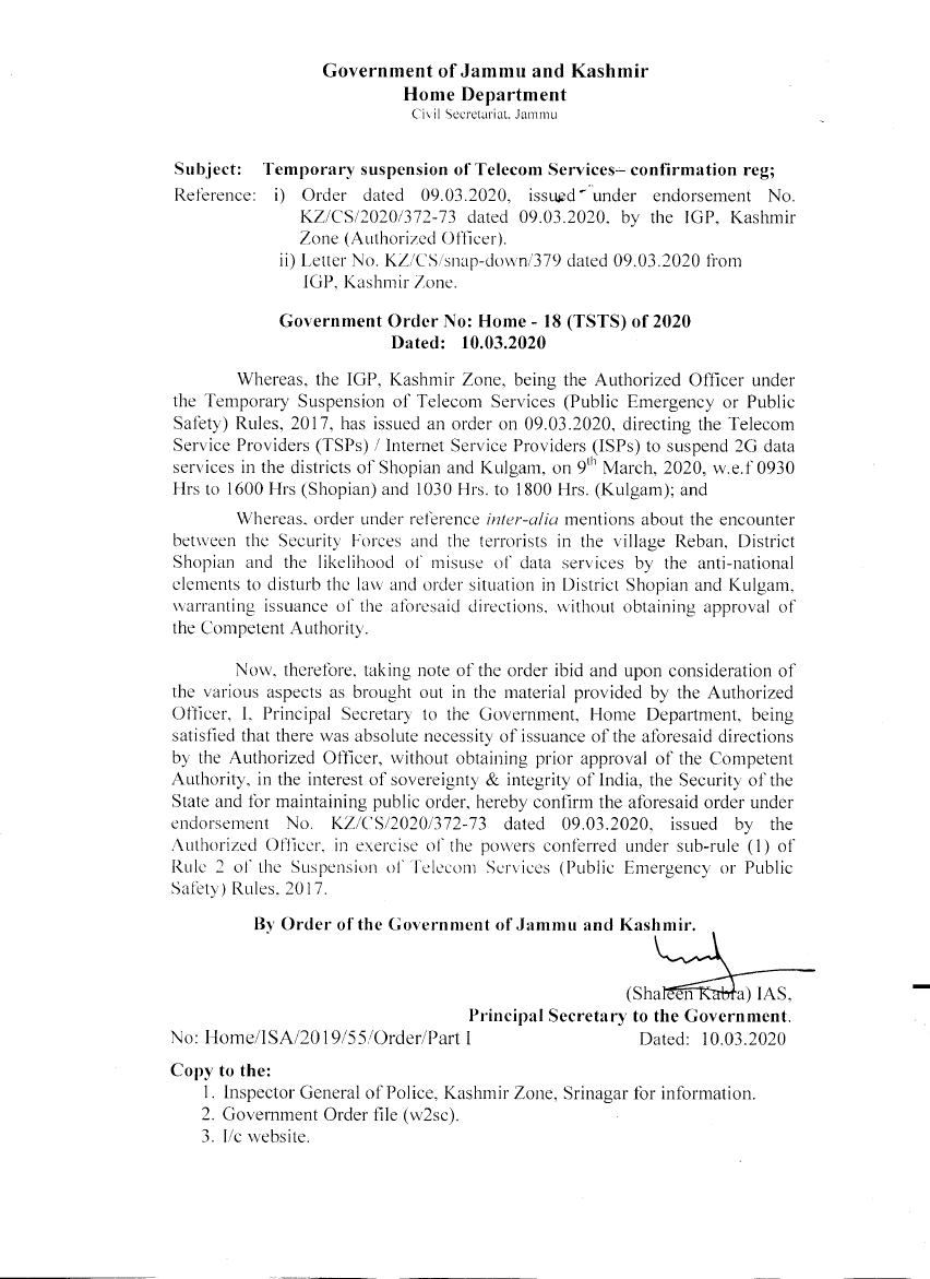Government Order 18(TSTS)2020
