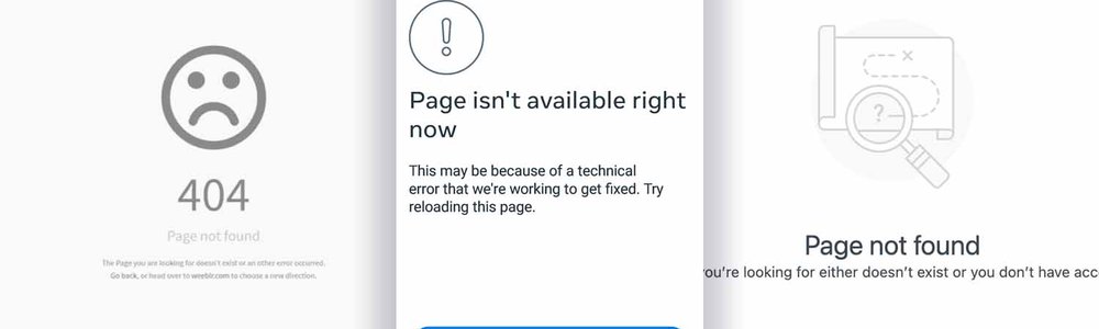 Collage of page not found warning screens||||||