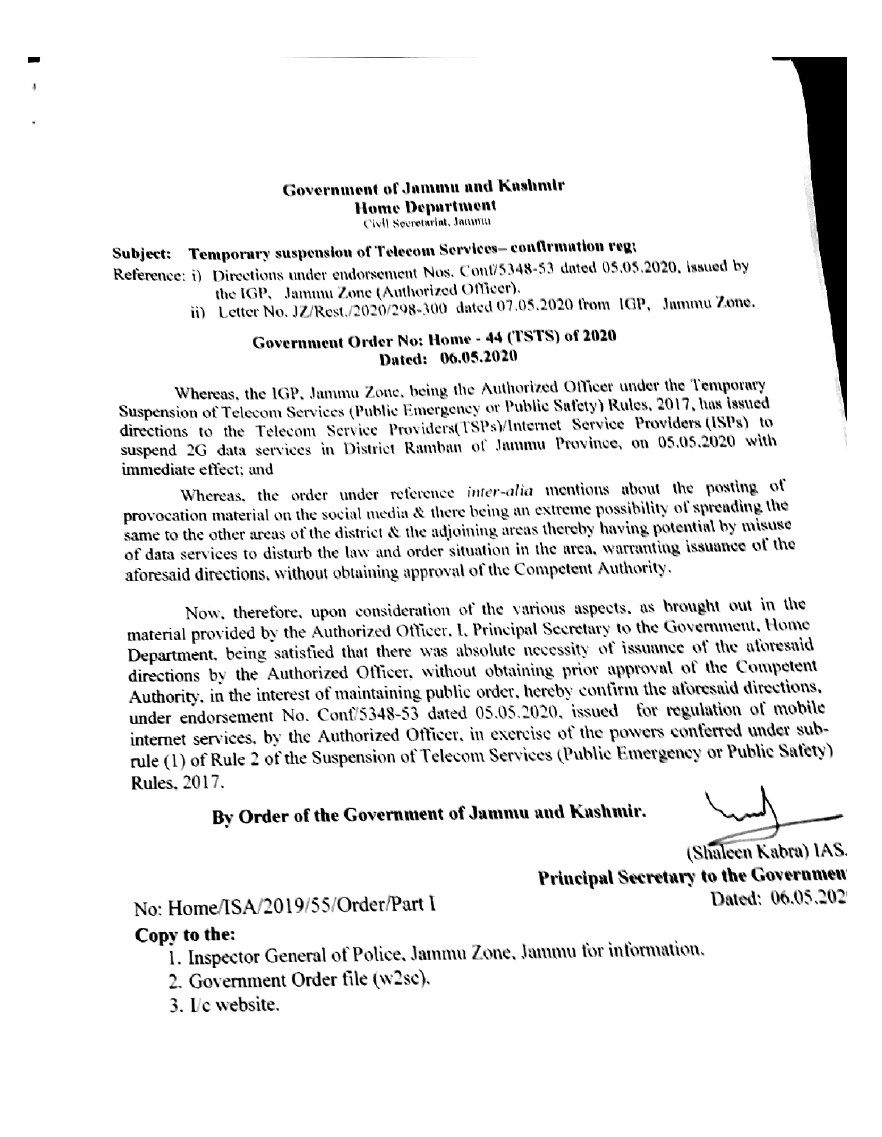 Government Order 44(TSTS) of 2020
