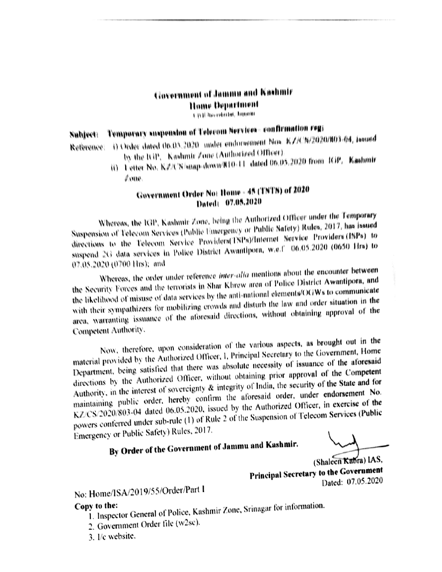 Government Order 45(TSTS) of 2020