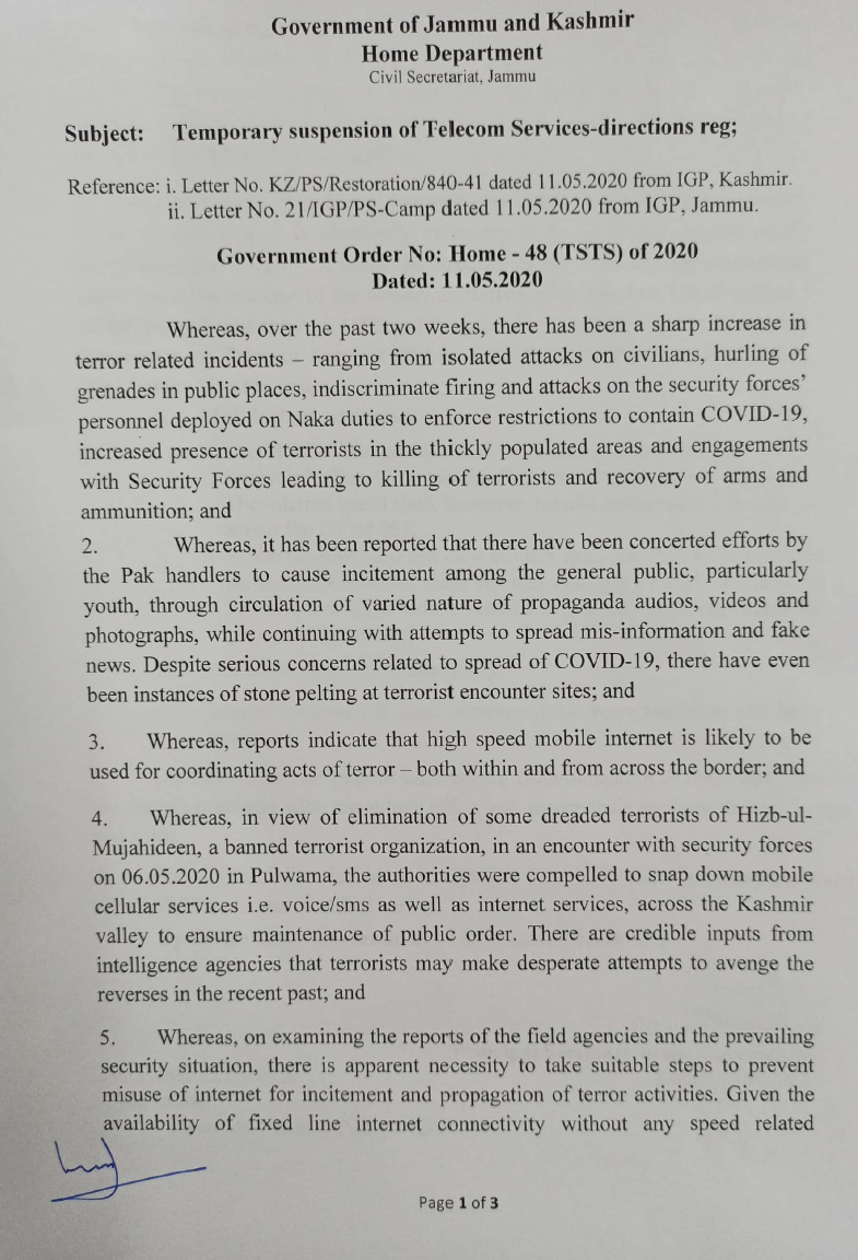 Government Order 48(TSTS)of 2020