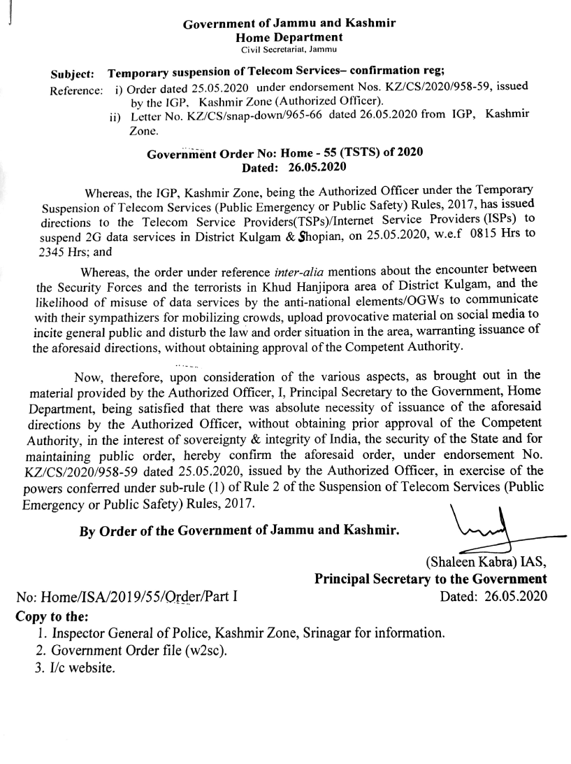 Government Order 55(TSTS) of 2020