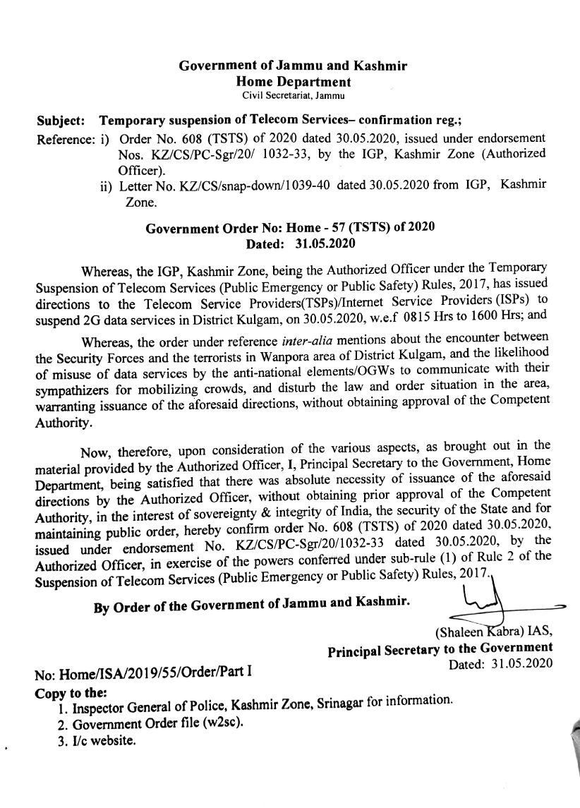 Government Order 57(TSTS)2020