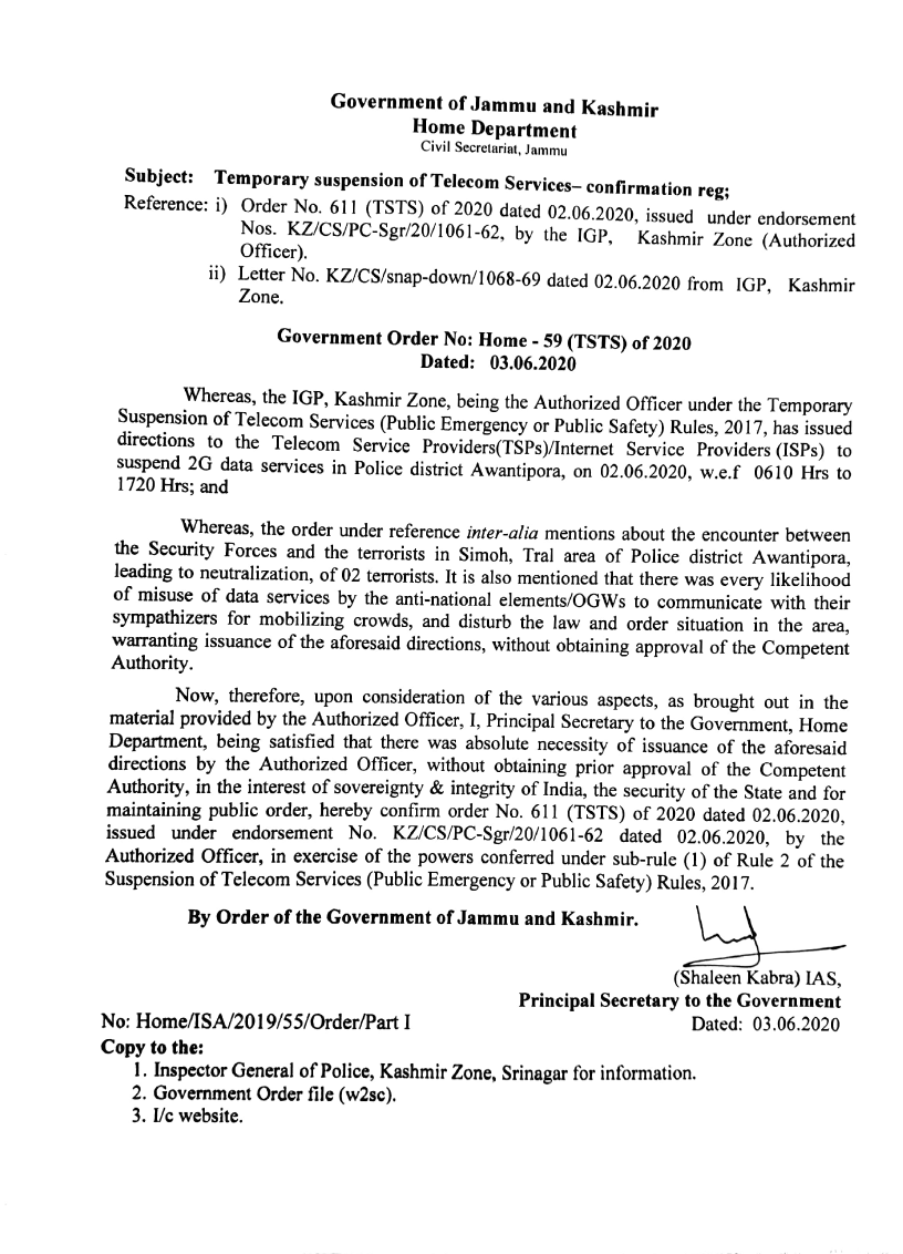 Government Order 59(TSTS)2020