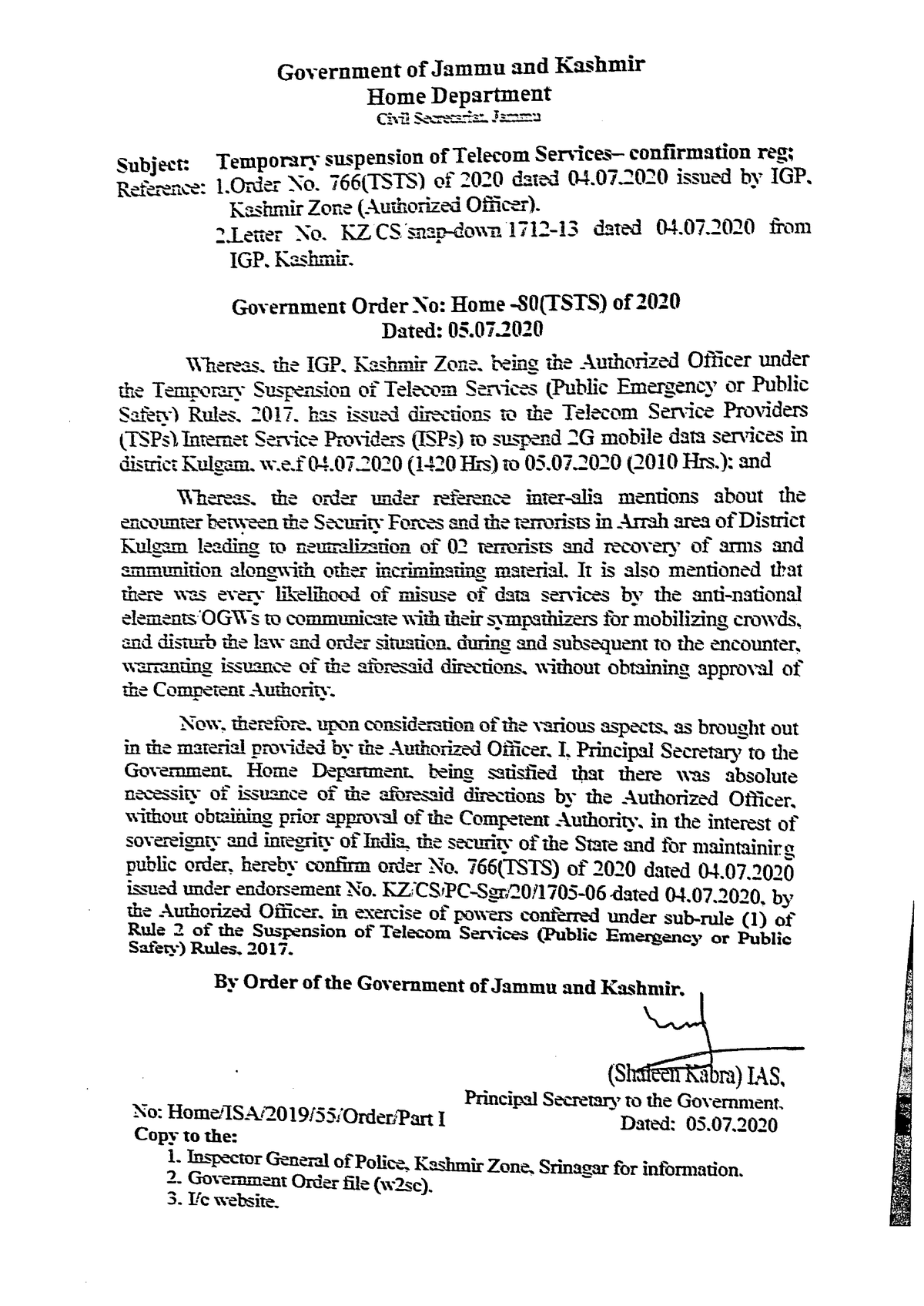 Government Order 80(TSTS)2020