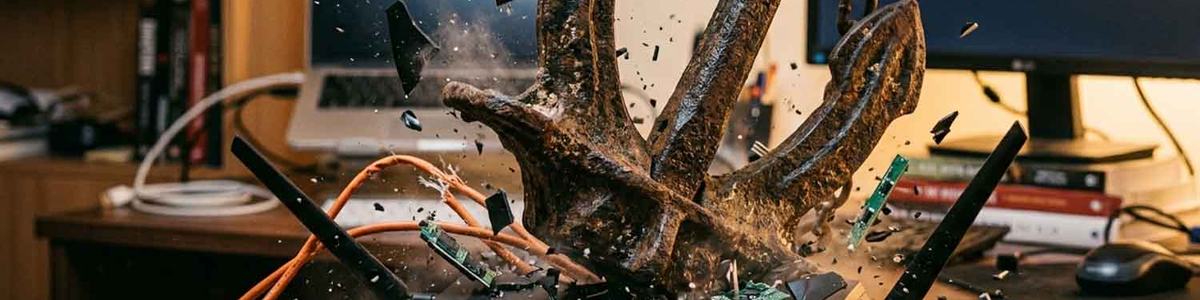 Photo of a home router being smashed by an anchor