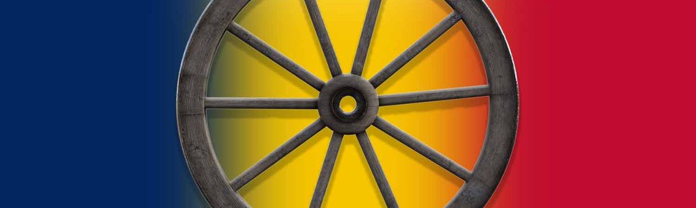 A wagon wheel against a Chad flag background|||||