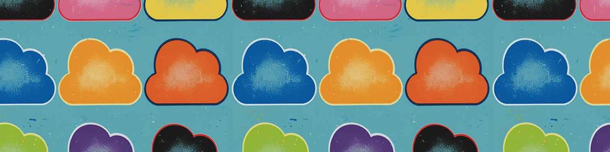 Illustration of different coloured cloud icons|||