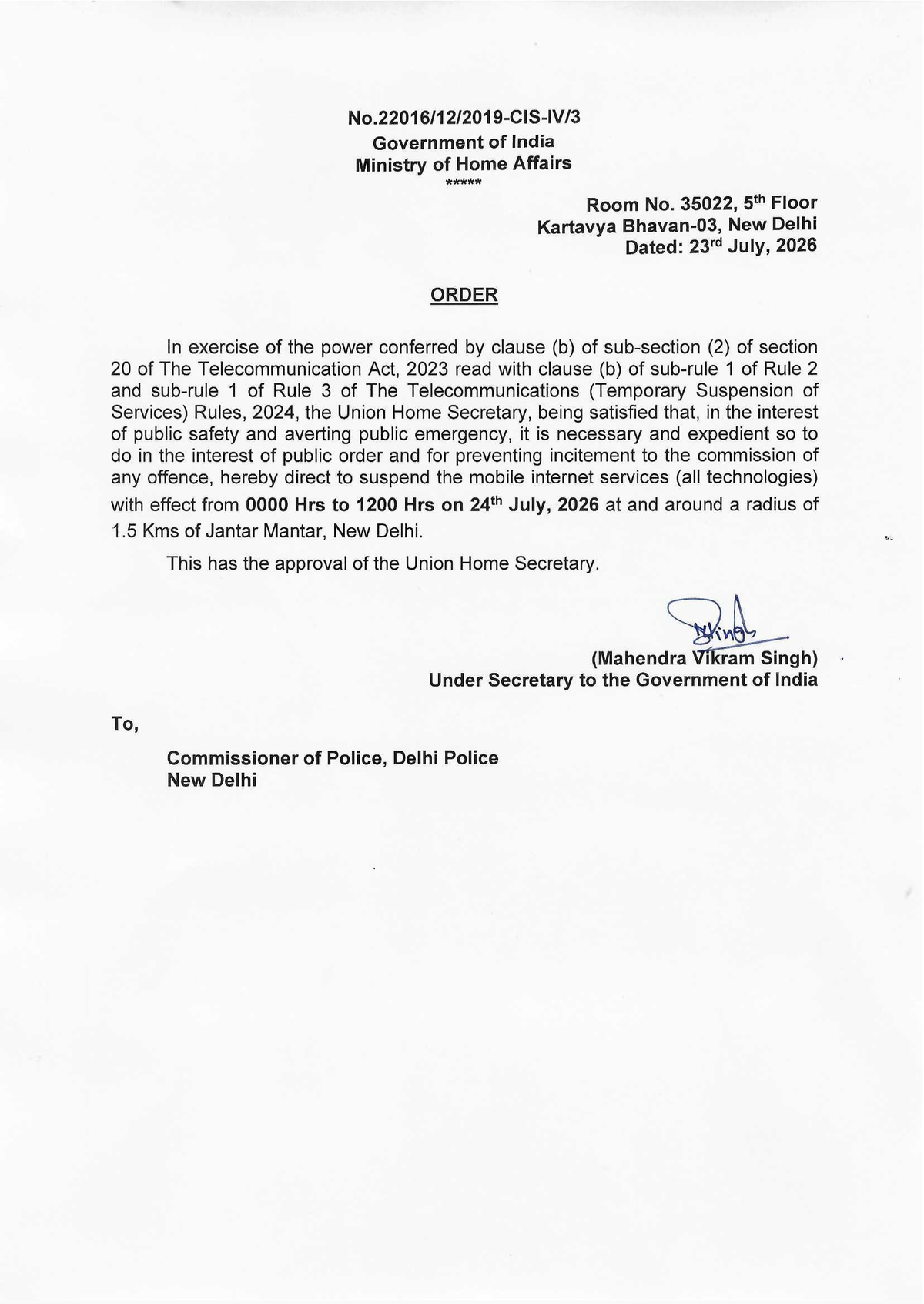 Copy of first Internet shutdown order extension