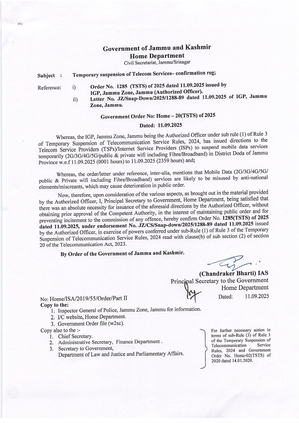 Screenshot of shutdown order for Doda