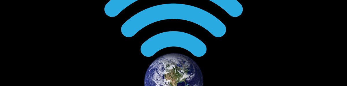 Illustration of the earth with a wifi icon above it|