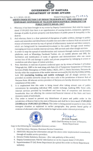 Second cause documentation issued by the government of Haryana, extending the initial shutdown order