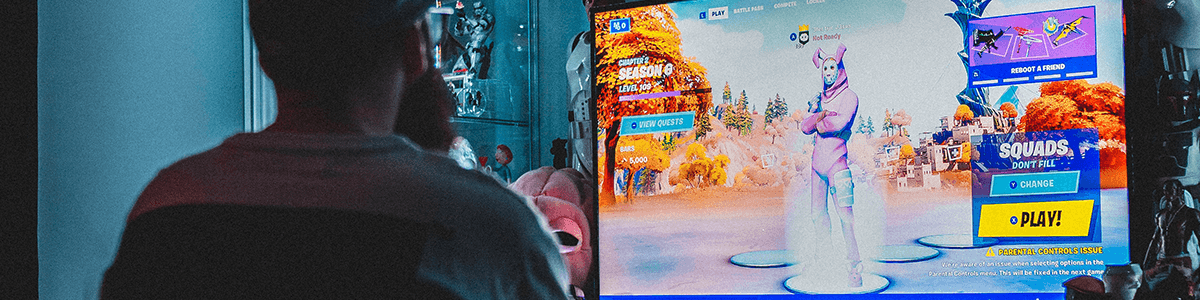 Gamer in front of computer screen||||