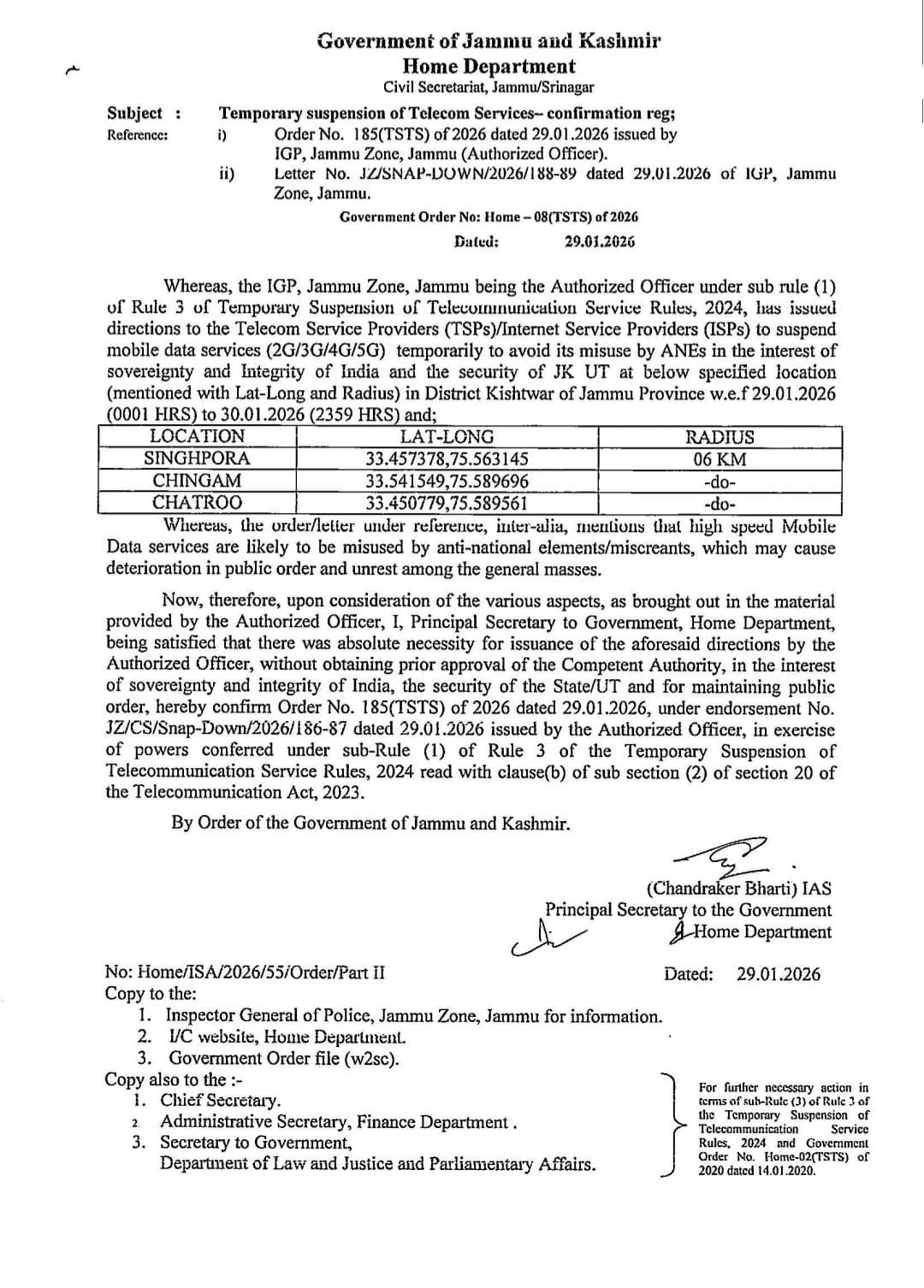 Screenshot of the shutdown orders