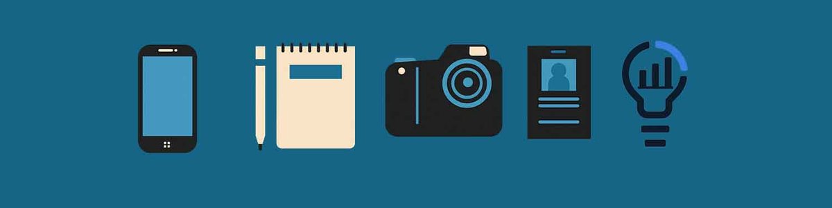 Graphic showing phone, camera, notebook, press pass, and Pulse icons