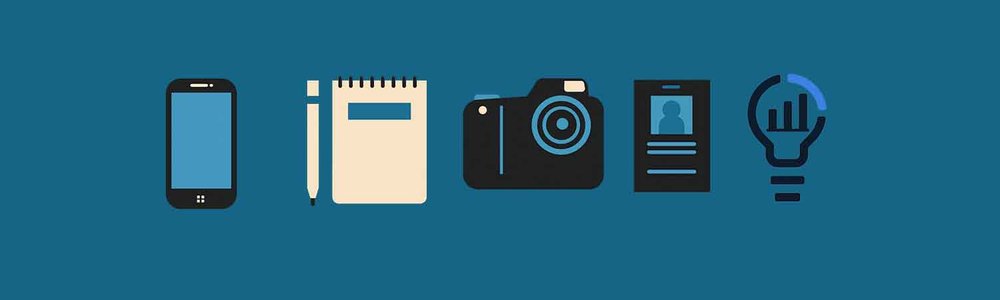 Graphic showing phone, camera, notebook, press pass, and Pulse icons