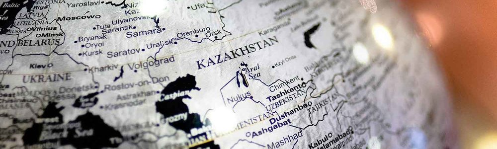 Photo of a globe focused on Kazakhstan|