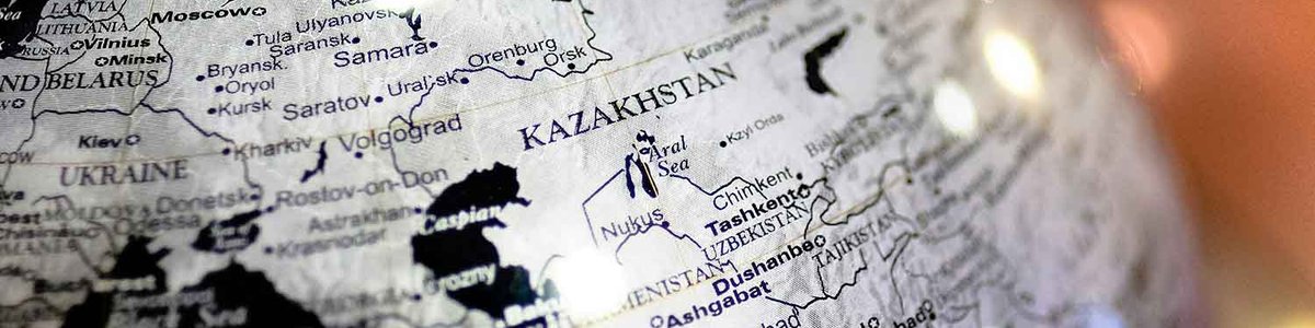 Photo of a globe focused on Kazakhstan|