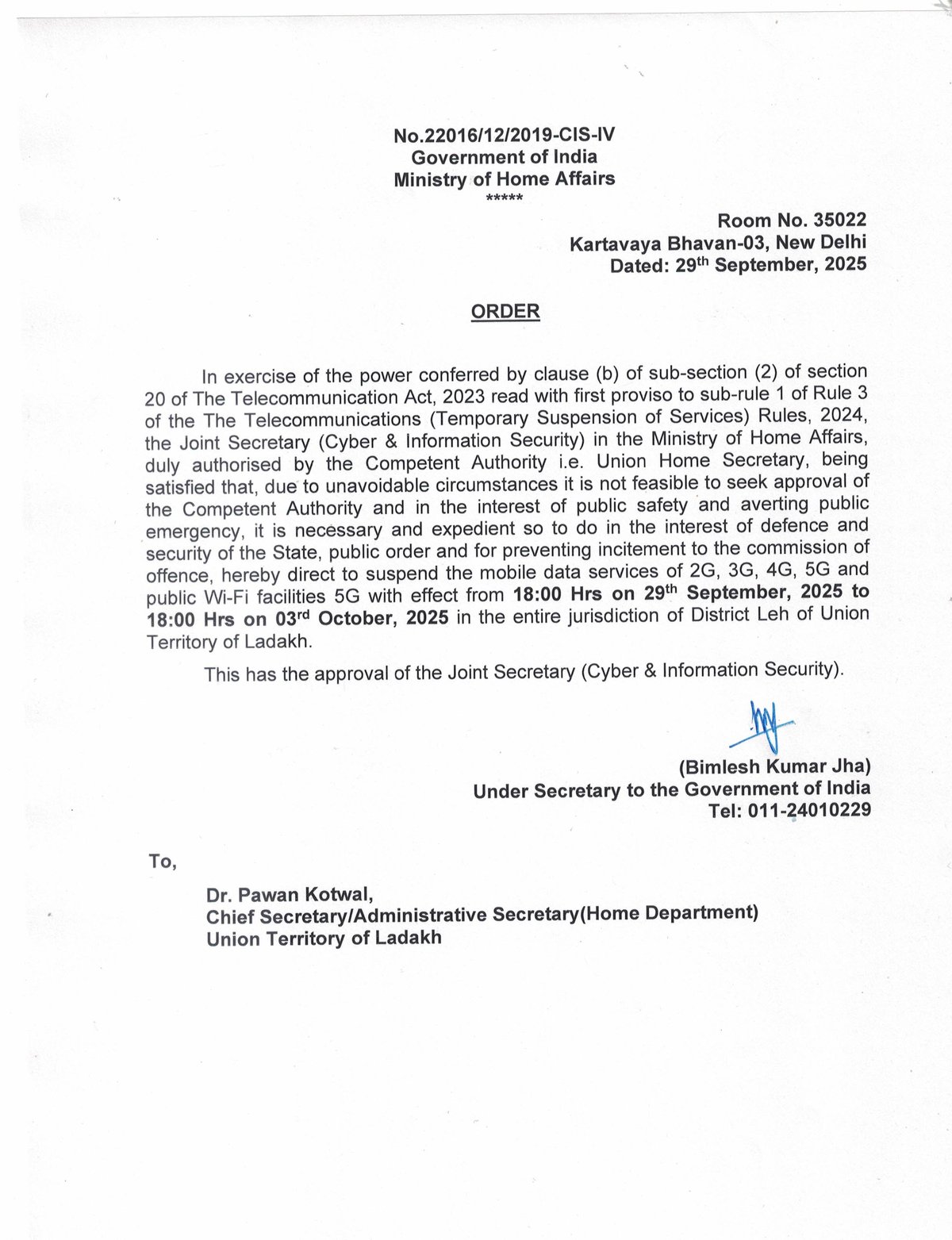 Screenshot of shutdown order for Leh