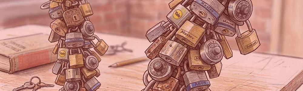 An illustration of a tower of padlocks