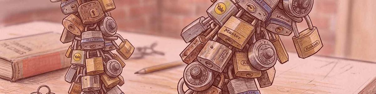 An illustration of a tower of padlocks