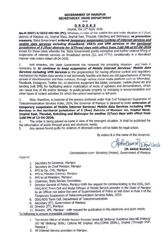 Screenshot of the shutdown orders