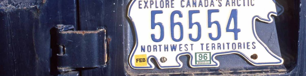 Northwest Territories car number plate in shape of polar bear, Canada|