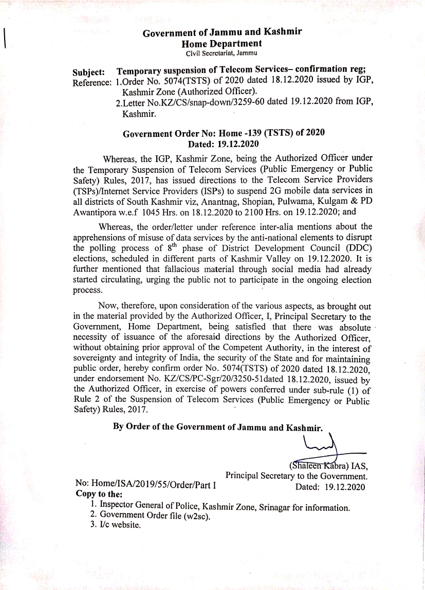 Government Order Order No. 139 (TSTS)