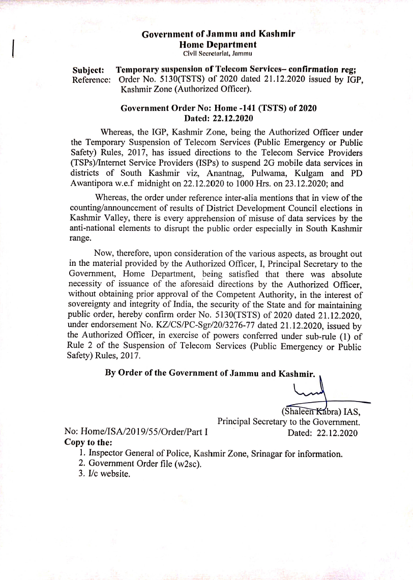 Government Order Order No. 141 (TSTS)