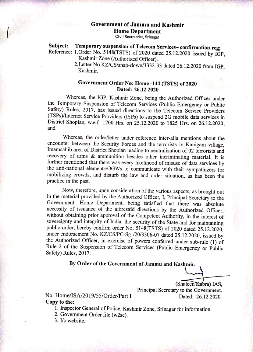 Government Order Order No. 144 (TSTS)