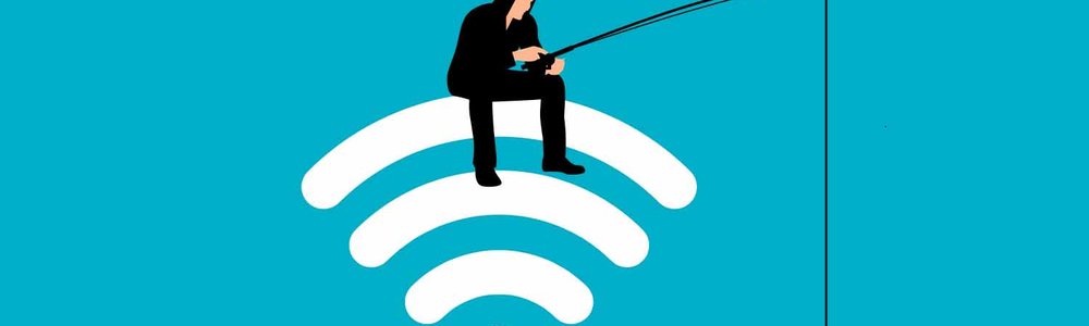 Illustration of a cloaked person sitting on a wifi symbol holding a fishing rod