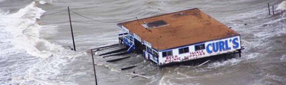 Photo of a shop inundated by storm surge water||