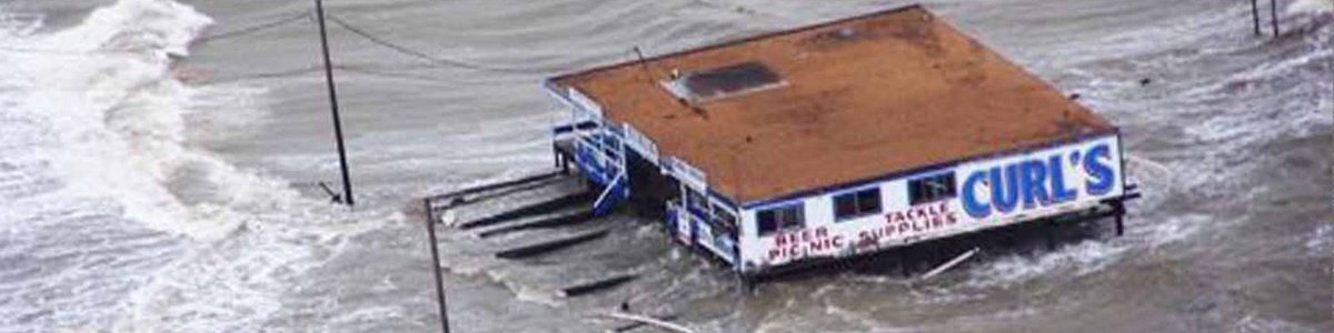 Photo of a shop inundated by storm surge water||