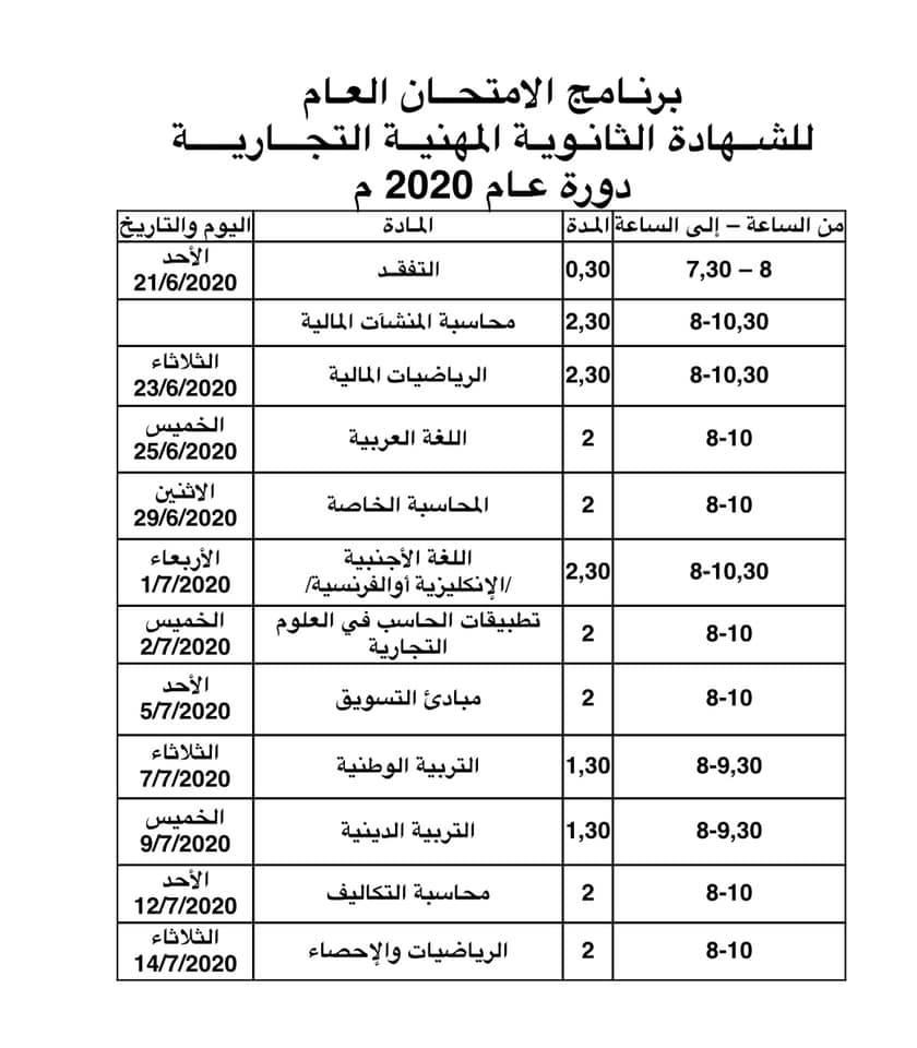 Official Exam Schedule Syria 2020