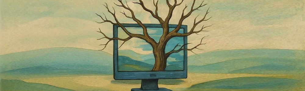 Illustration of a tree growing out of a computer screen