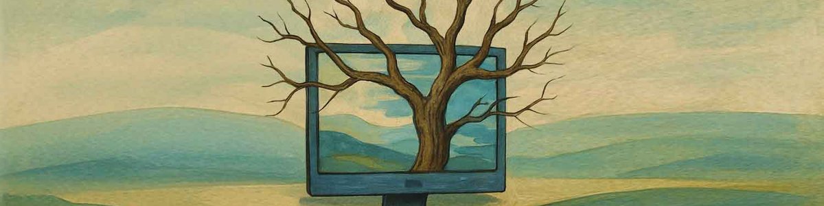 Illustration of a tree growing out of a computer screen