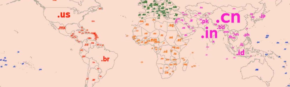 World map showing the ccTLD names for each country|||