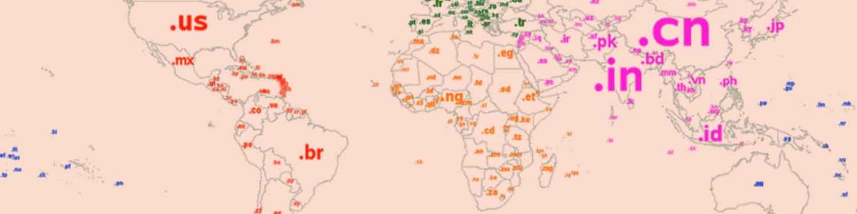 World map showing the ccTLD names for each country|||
