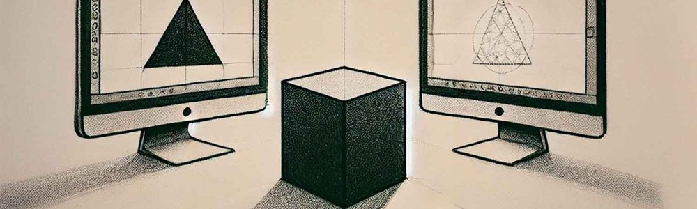 Illustration of a black box between two computer monitors