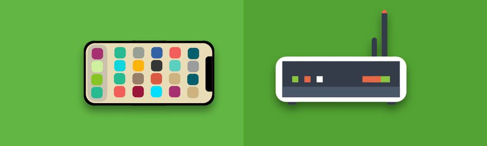 Illustration of a smart phone and a home router against a green background