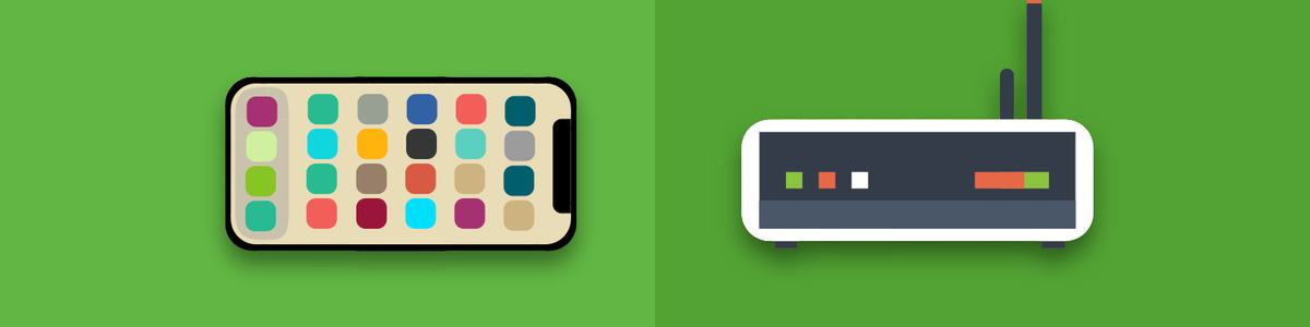 Illustration of a smart phone and a home router against a green background