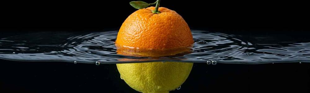 Ai generated image of a lemon floating in water but its bottom half is a lemon