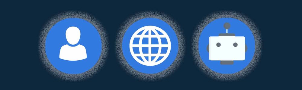 Illustration of person, Internet and chatbot icons