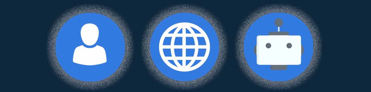 Illustration of person, Internet and chatbot icons