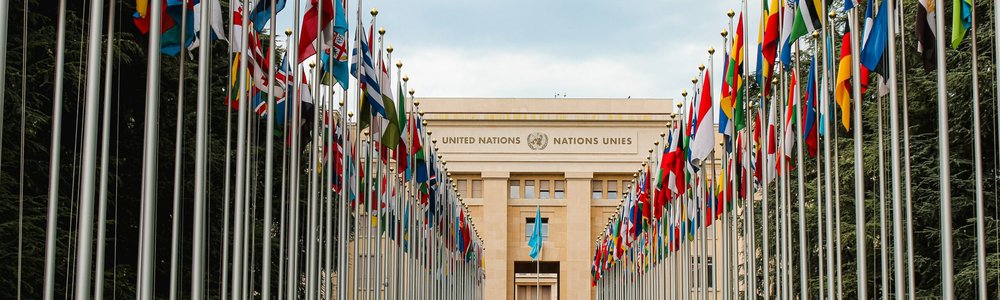 Country Flags and the UN building front