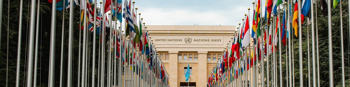 Country Flags and the UN building front