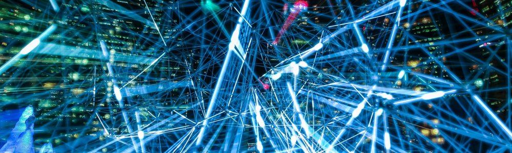 Network of lights over city background