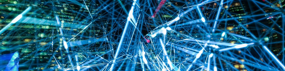 Network of lights over city background