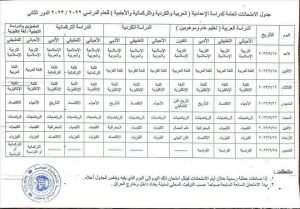 Timetable for exams (in arabic)